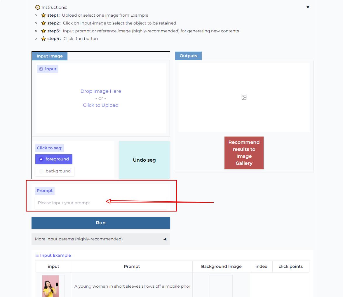 ⭐️ step3：Input prompt or reference image (highly-recommended) for generating new contents